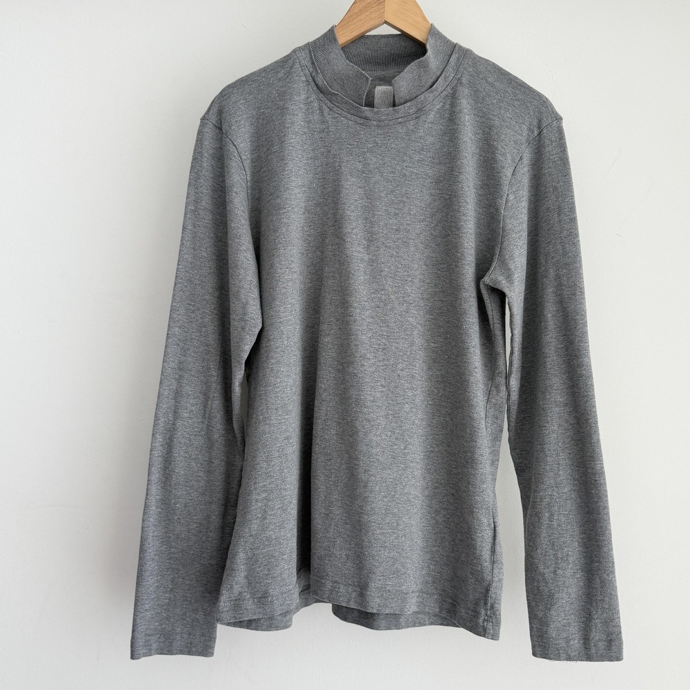 Eleventy Shirt Mens Large Gray Mock Neck Polo Long Sleeve Cotton Made In Italy